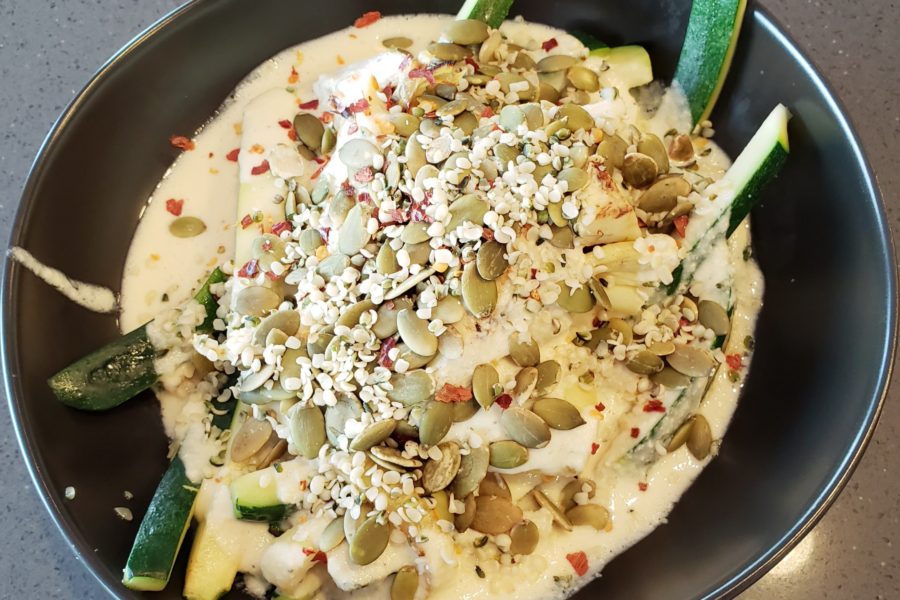 Artichoke Hearts with Cashew Cream & Sauteed Zucchini