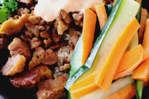 Amazing Seitan and Brown Rice with Pickled Veggies